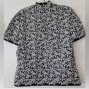 ST. JOHN EVENING Black Paillettes Short Sleeve Santana Knit Top Sz 8